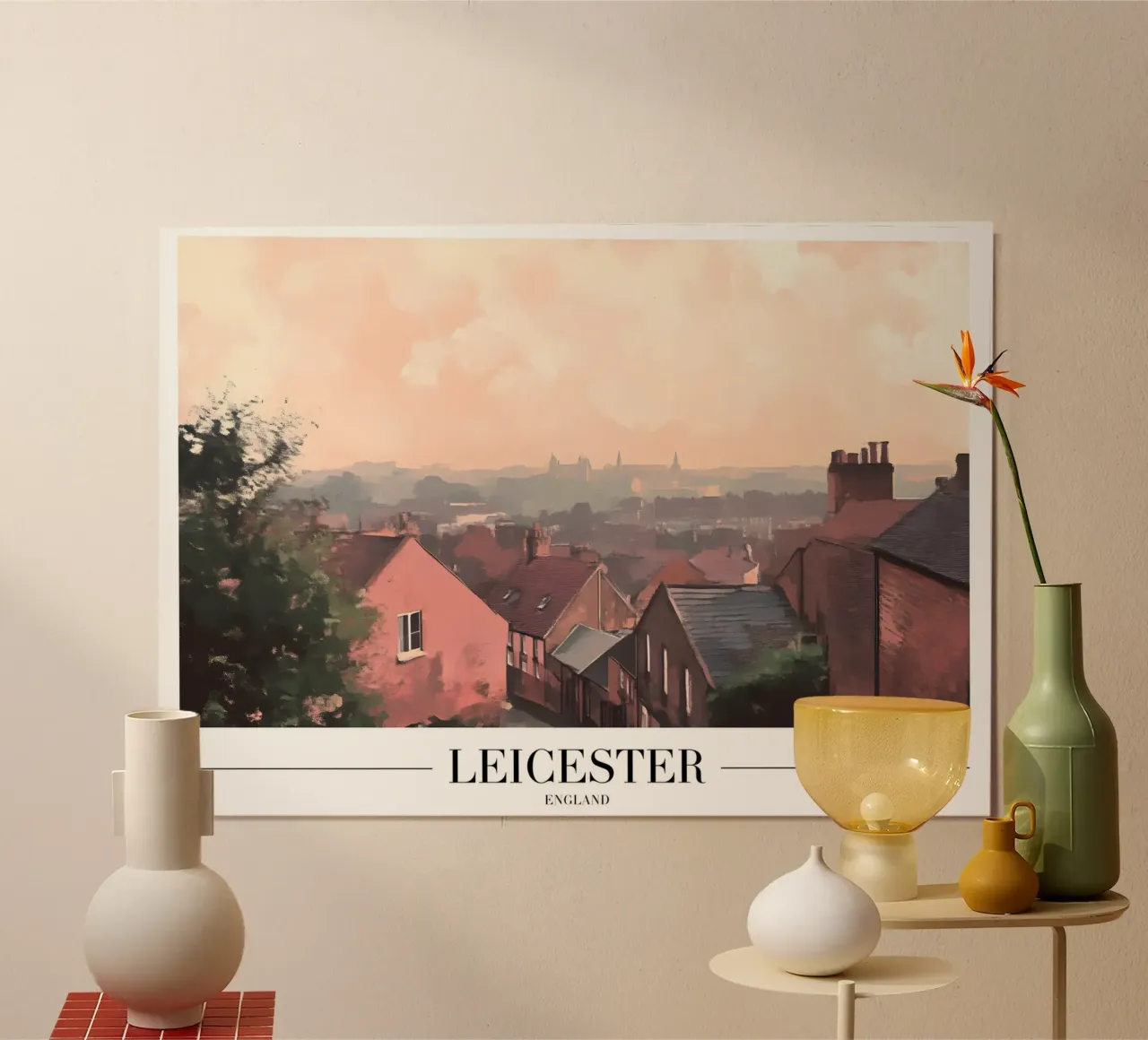 Vista sui tetti di Leicester - Arte del paesaggio urbano in Inghilterra poster da homdeco
