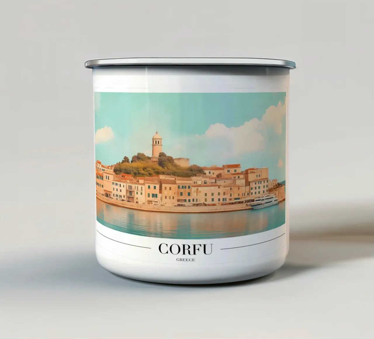 Corfu Griekenland Old Fortress & Harbor View Art Print emaille mok van homdeco
