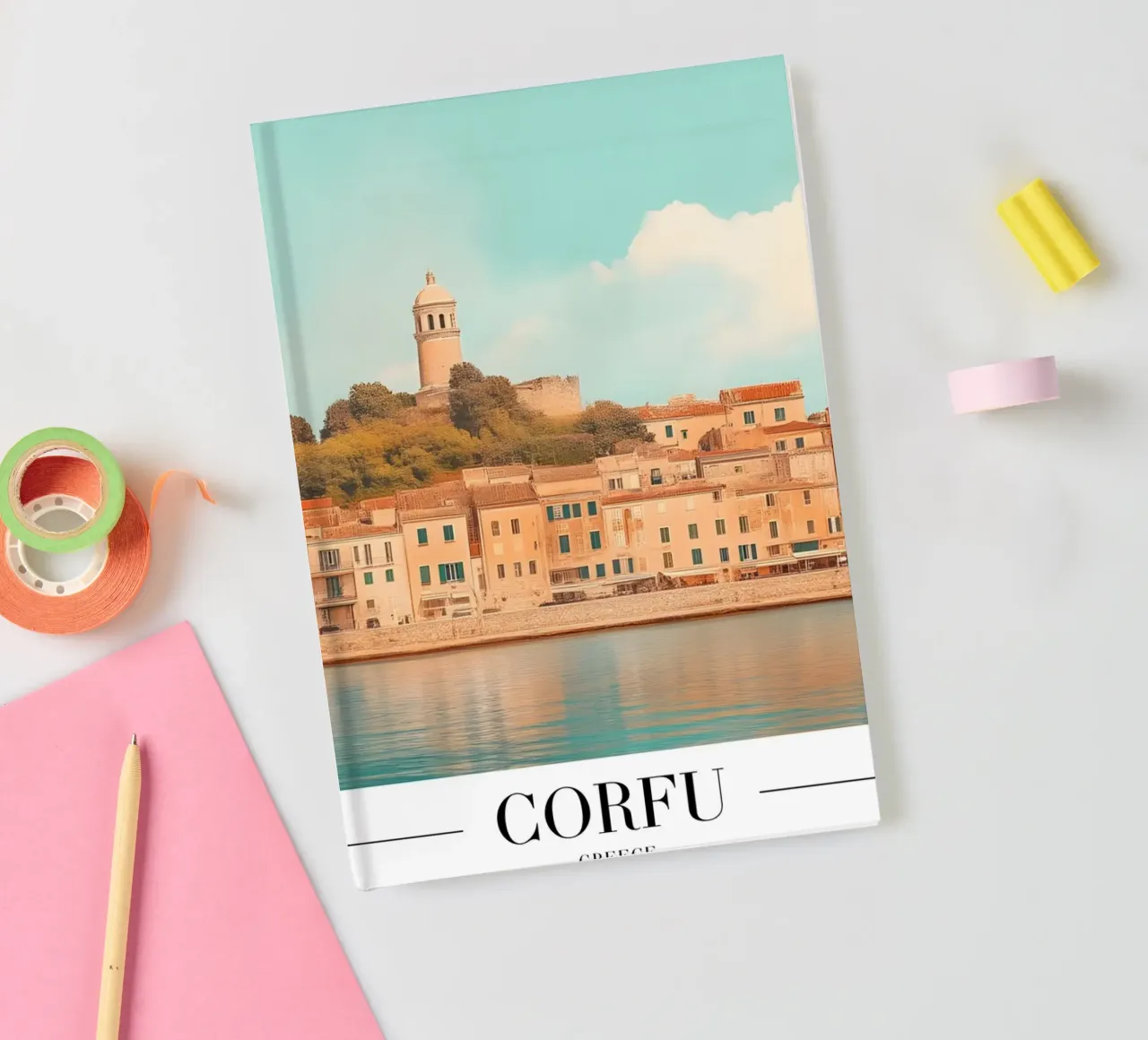 Corfu Greece Old Fortress & Harbor View Art Print notebook by homdeco