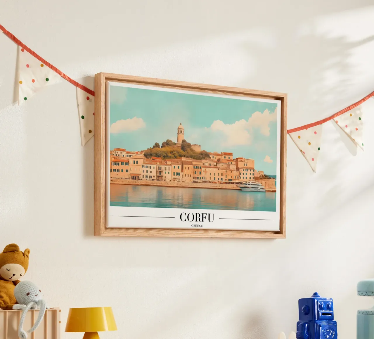 Korfu Griechenland Alte Festung & Hafenansicht Kunstdruck Leinwand mit Schattenfugenrahmen von homdeco