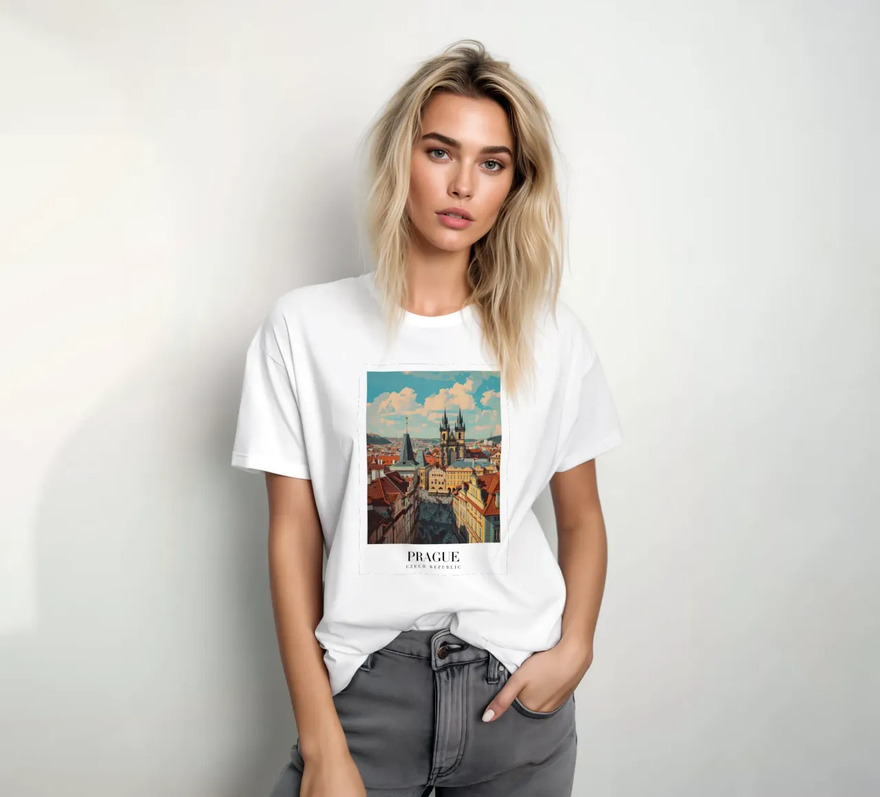 Stampa d'arte della Piazza della Città Vecchia di Praga t-shirt da homdeco
