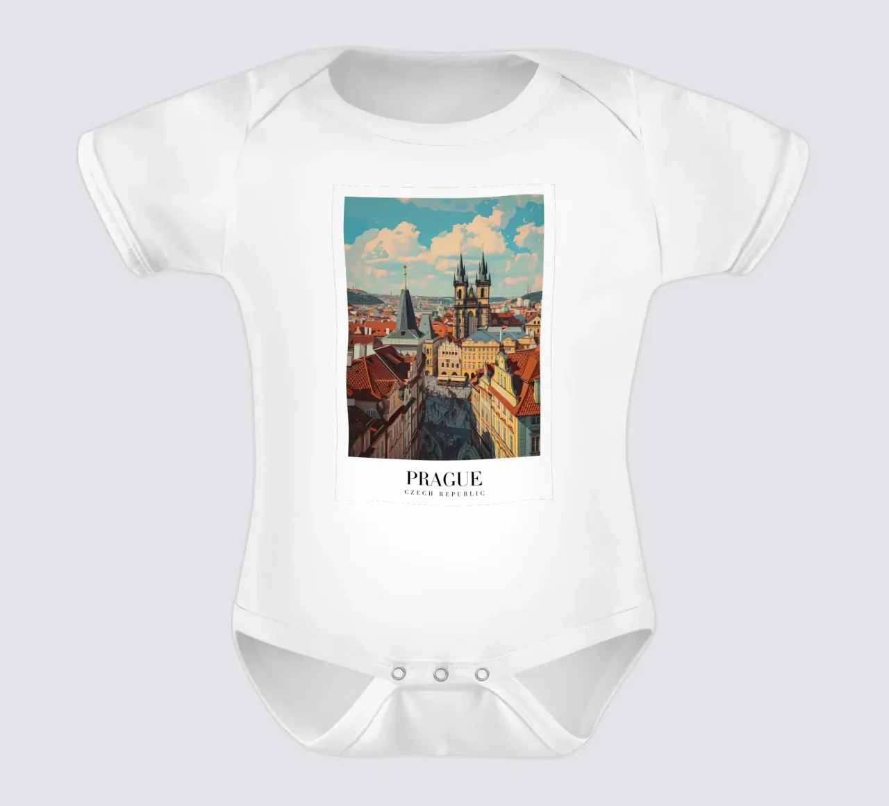 Prague Czech Republic Old Town Square Art Print short-sleeve baby romper by homdeco