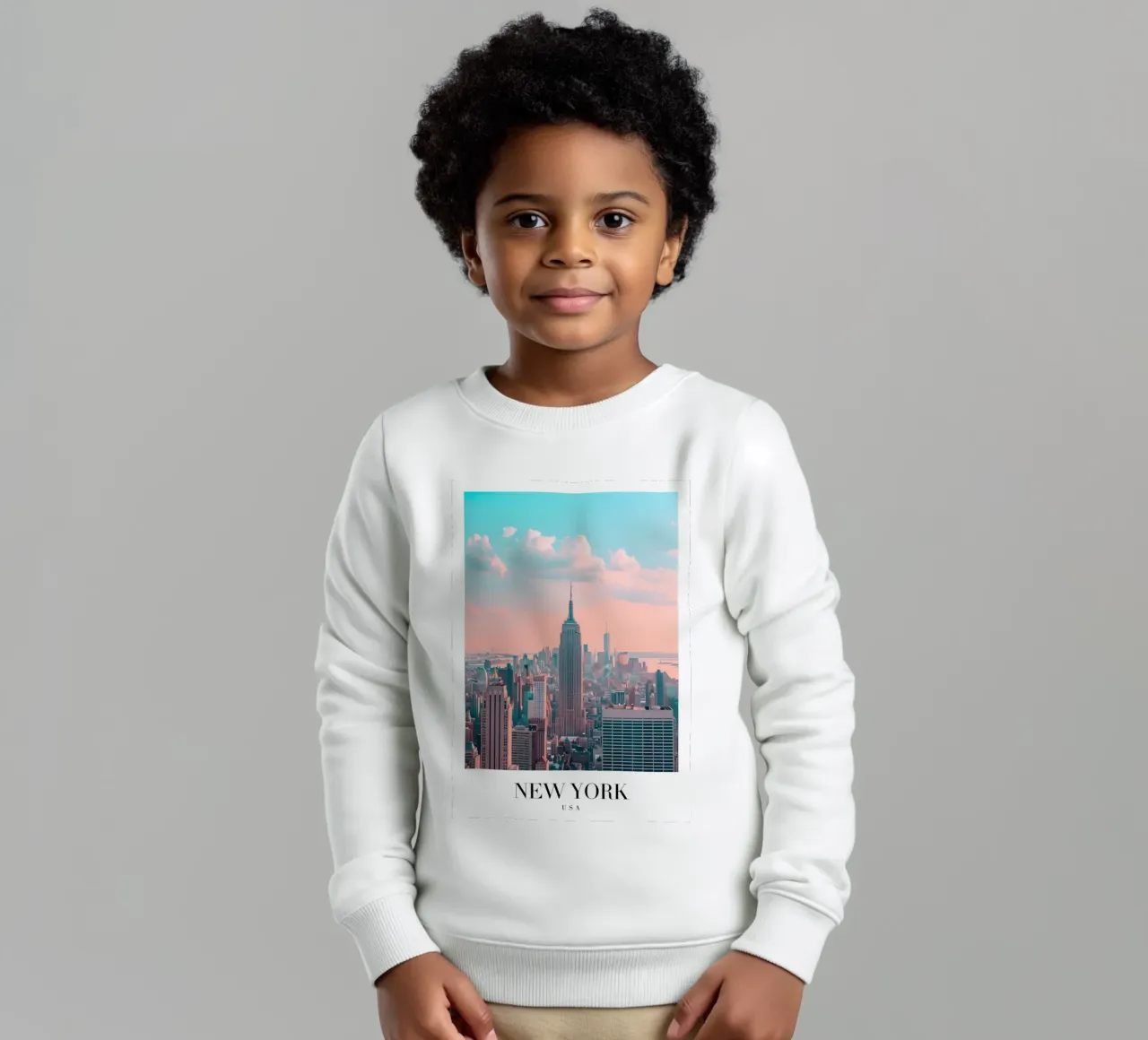 Stampa d'arte del panorama dell'Empire State Building di New York City felpa bambino da homdeco