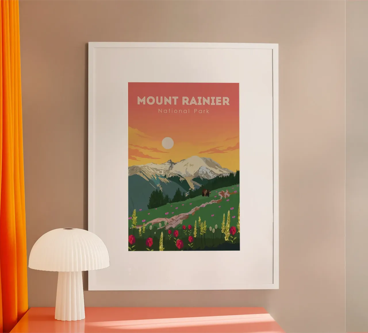 Monte Rainier poster con telaio in legno da Morgan Scotts