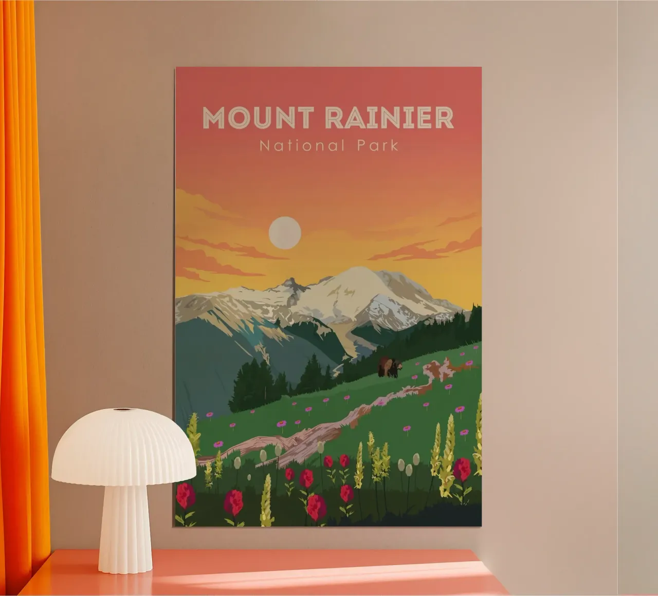 Monte Rainier poster con telaio in legno da Morgan Scotts