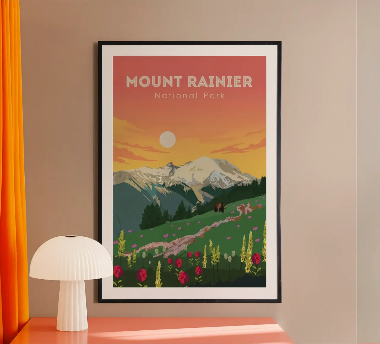 Monte Rainier poster con telaio in legno da Morgan Scotts