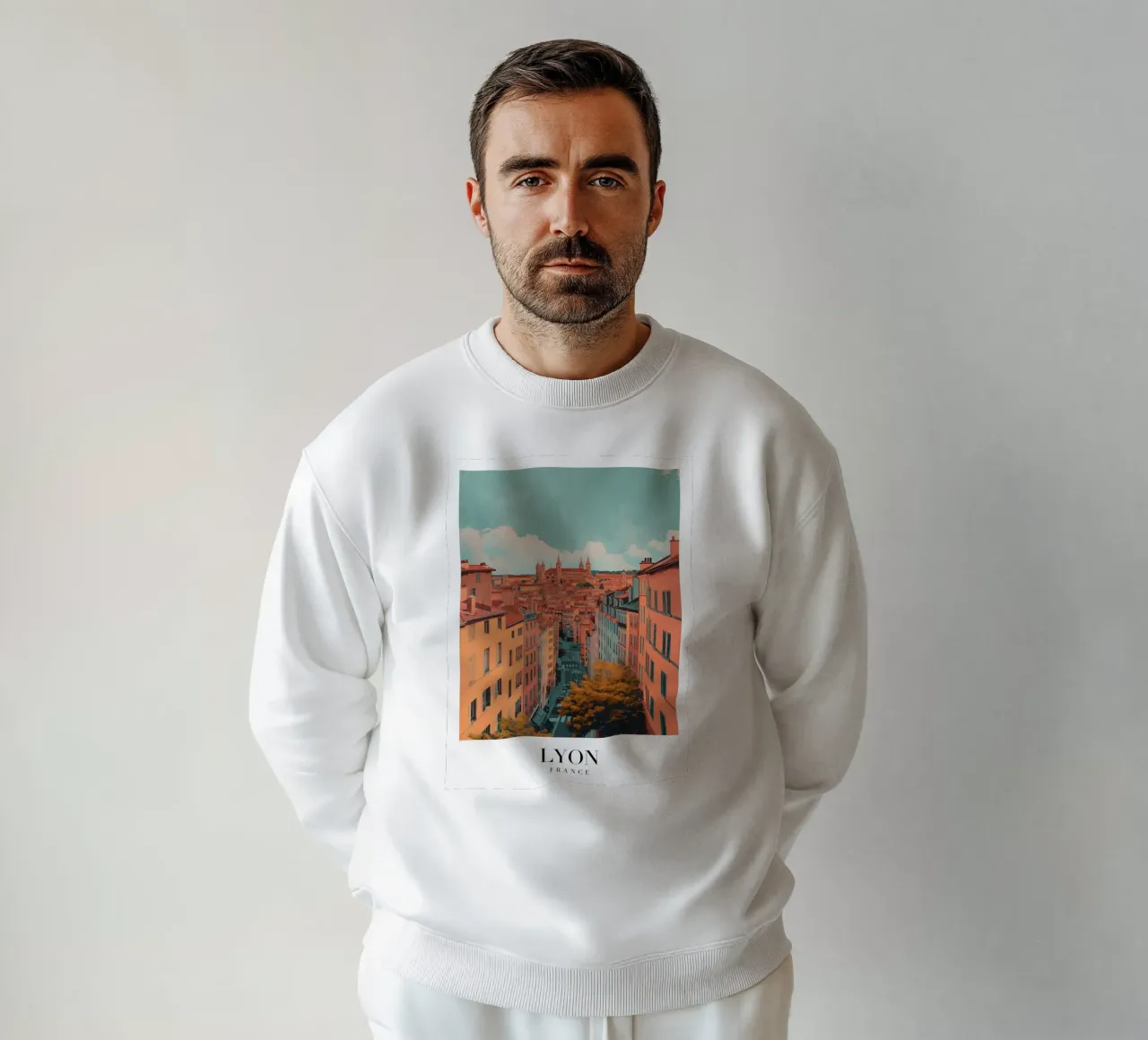 Lyon France Cityscape with Basilica Art Print sweatshirt by homdeco