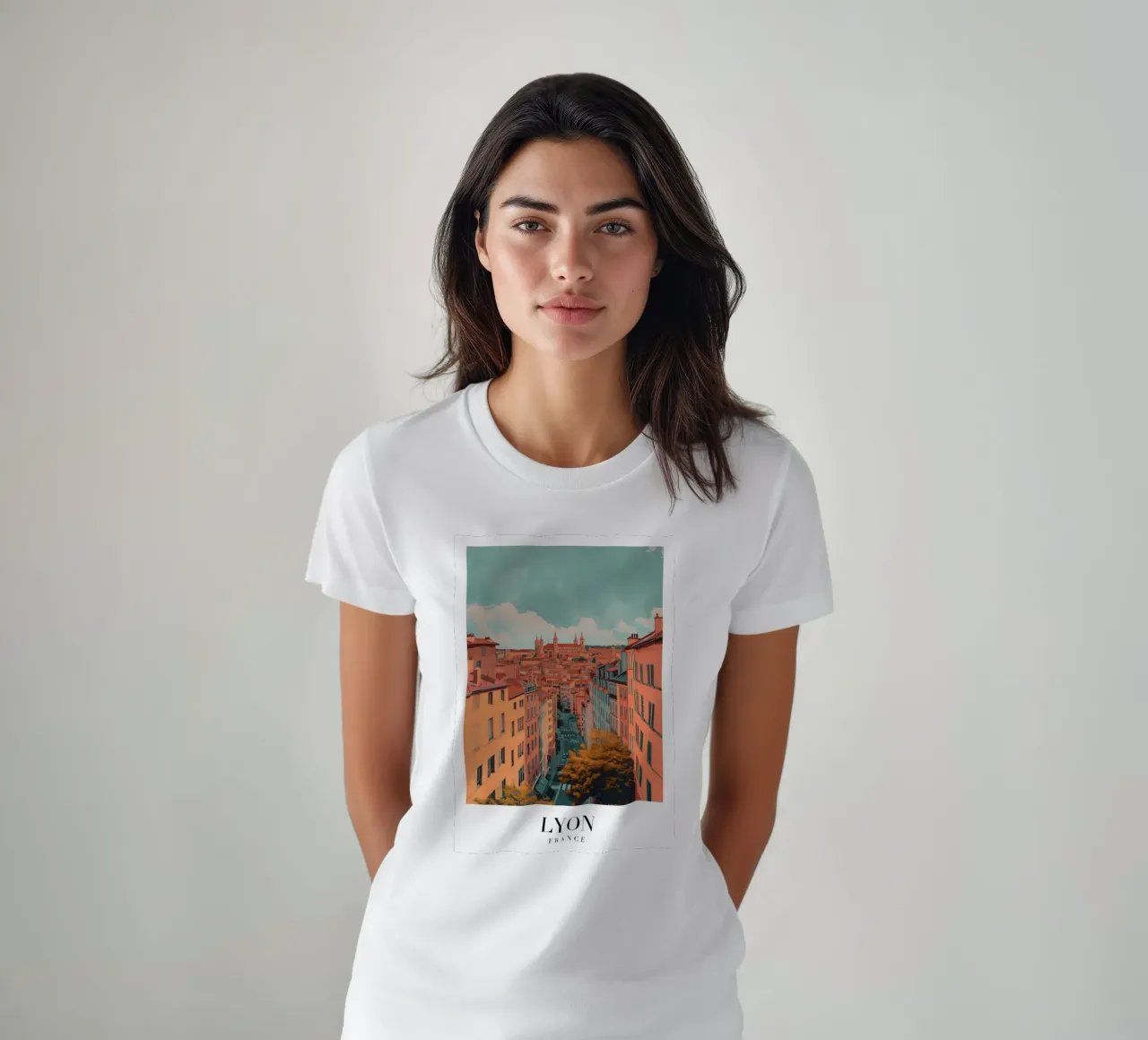 Lyon France Cityscape with Basilica Art Print t-shirt by homdeco