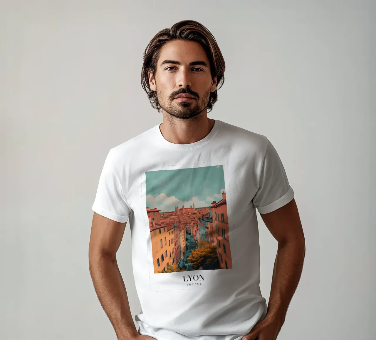 Lyon France Cityscape with Basilica Art Print t-shirt by homdeco