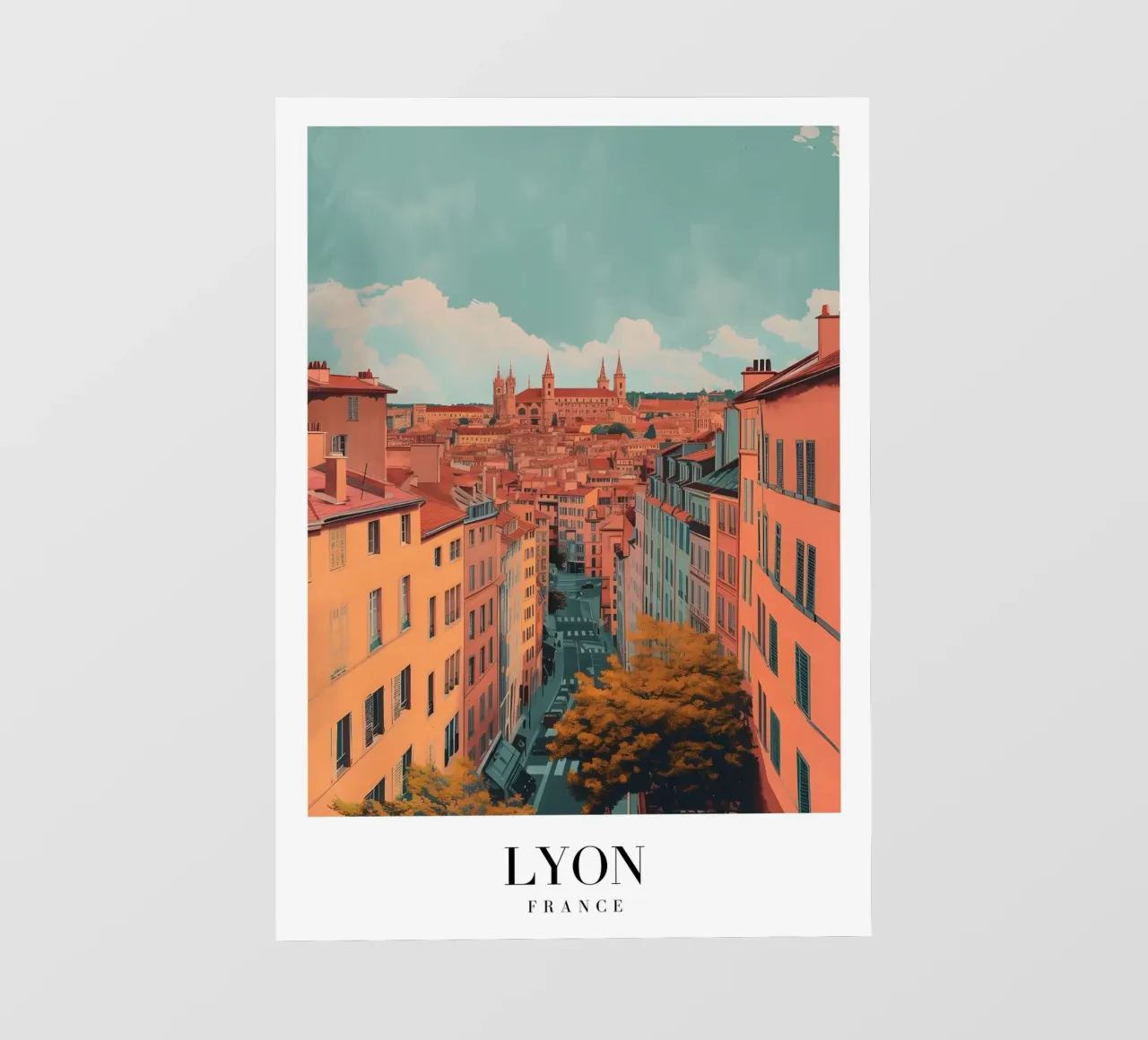 Lyon France Cityscape with Basilica Art Print pvc cover by homdeco