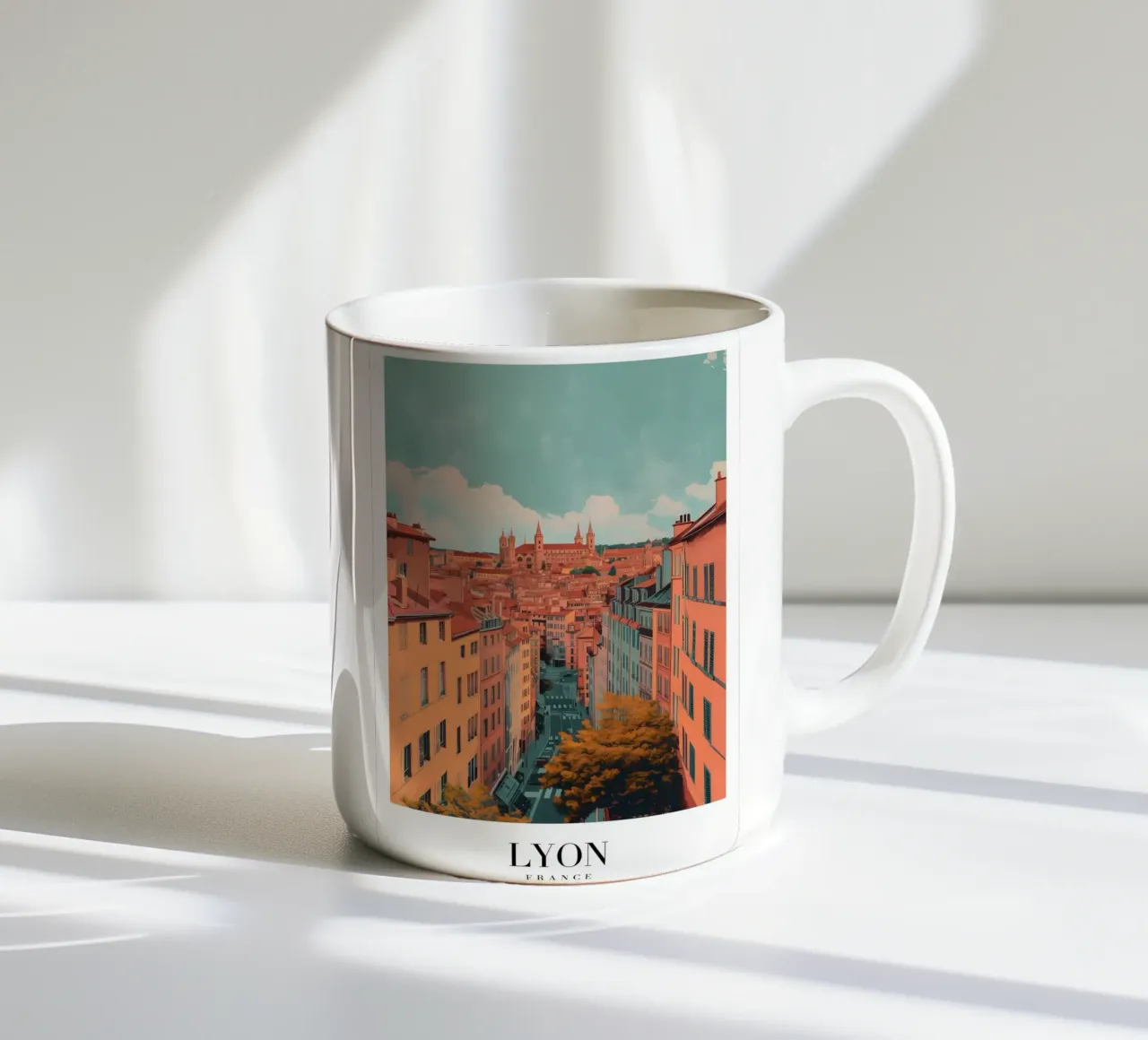 Lyon Frankrijk Stadsgezicht met Basiliek Art Print keramische mok van homdeco