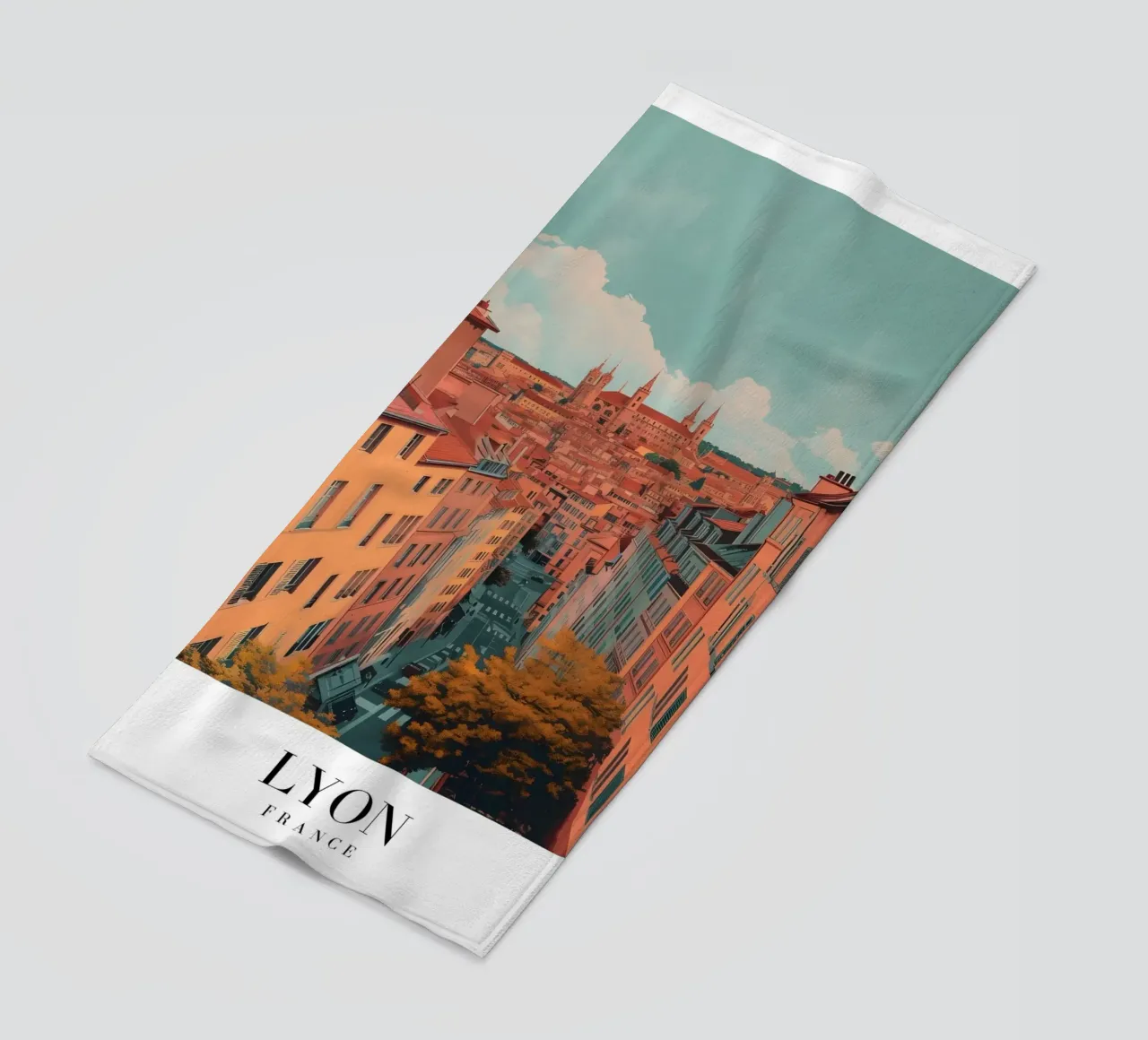 Lyon Frankrijk Stadsgezicht met Basiliek Art Print strandhanddoek van homdeco