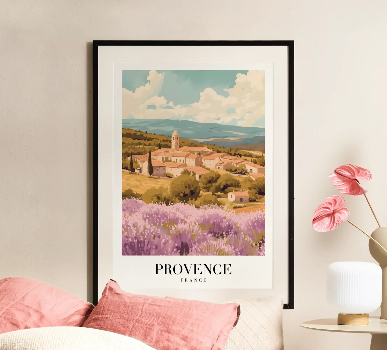 Provence France Champ de lavande Village Art Print hahnemühle de homdeco