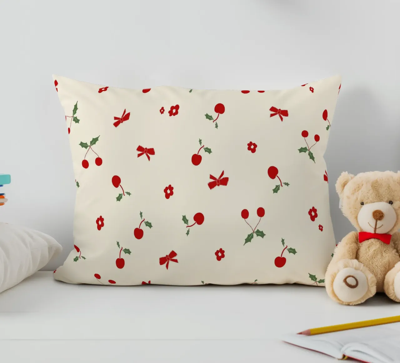 Piccolo motivo natalizio a fiori e ciliegie cuscino da gulsengunel