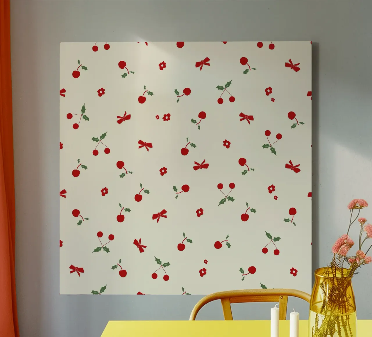 Piccolo motivo natalizio a fiori e ciliegie tela con Cornice a cassetta da gulsengunel