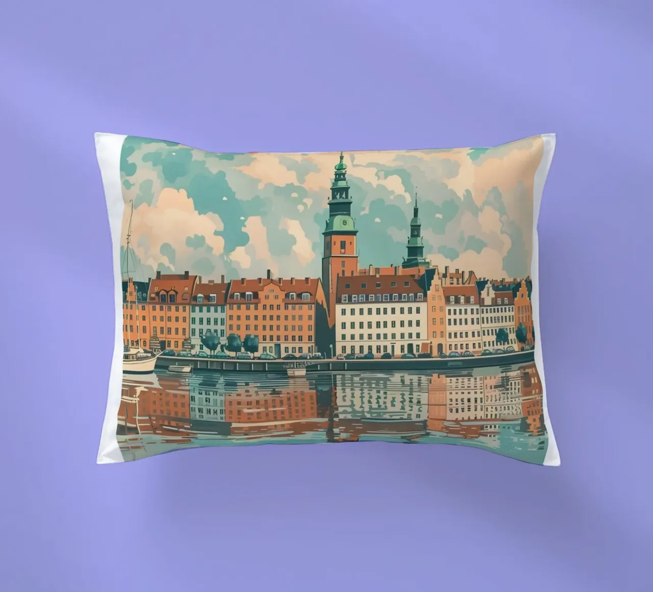 Copenhagen Denmark Nyhavn Canal Cityscape Art Print decorative cushion by homdeco