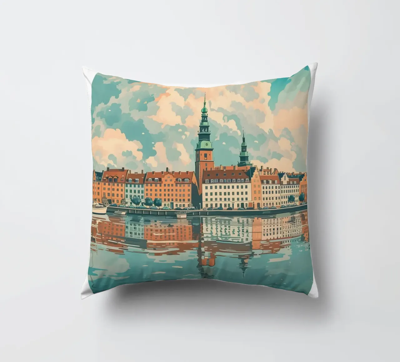 Copenhagen Denmark Nyhavn Canal Cityscape Art Print decorative cushion by homdeco