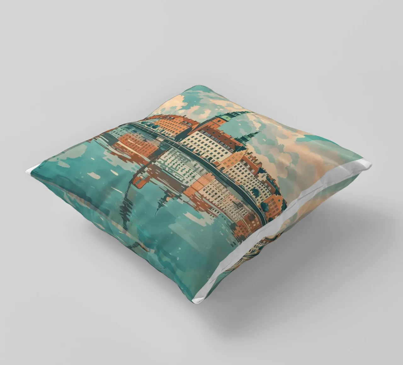 Copenhagen Denmark Nyhavn Canal Cityscape Art Print decorative cushion by homdeco