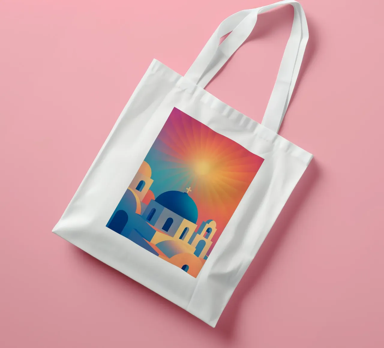 L'alba di Santorini - Il manifesto del sole borsa in juta da JETLAG | affiches voyage