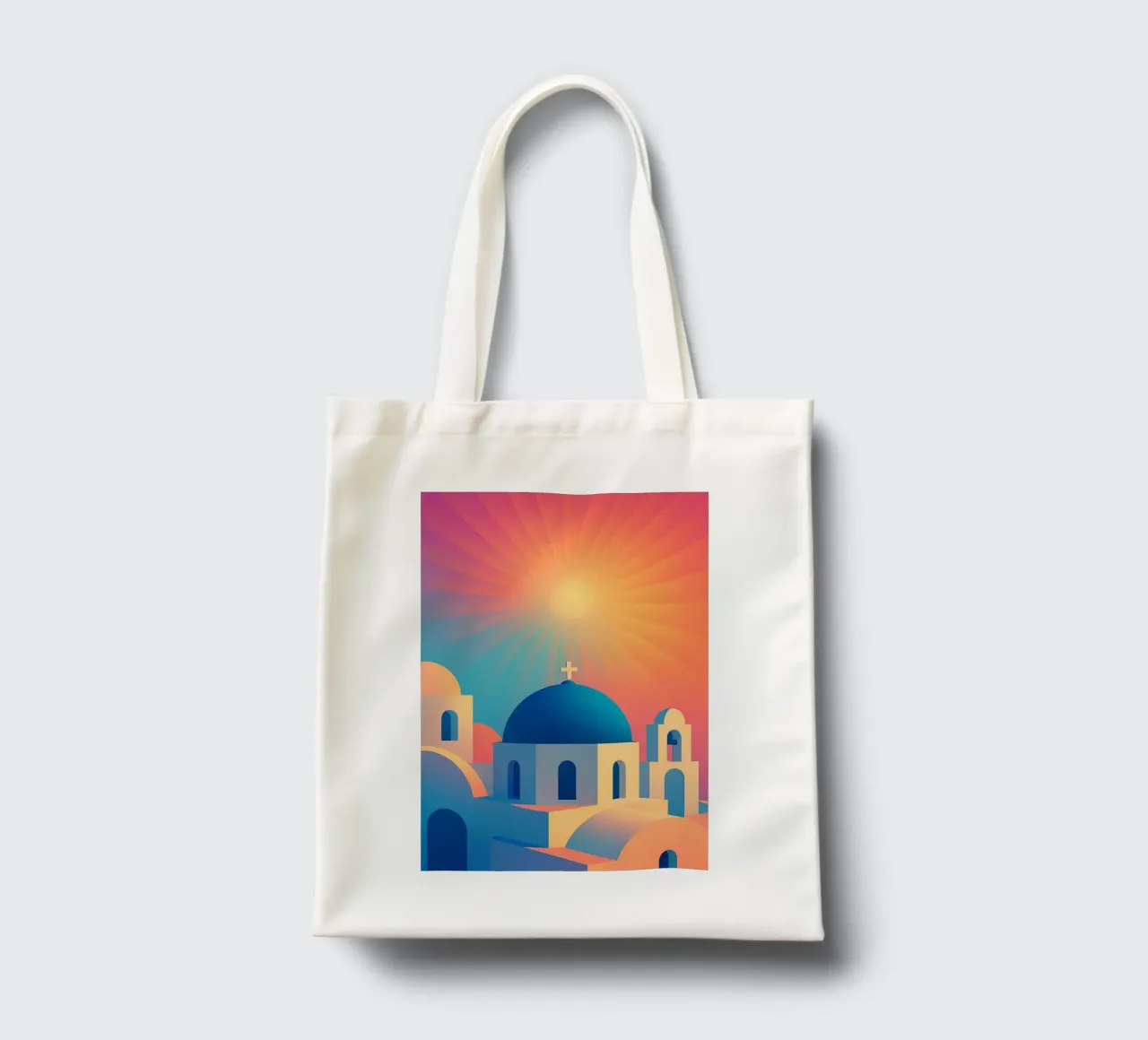 L'alba di Santorini - Il manifesto del sole borsa in juta da JETLAG | affiches voyage