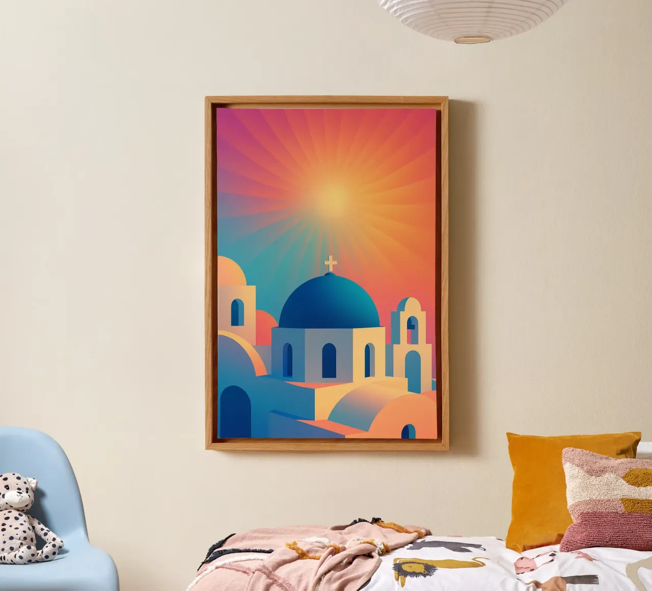 L'alba di Santorini - Il manifesto del sole tela con Cornice a cassetta da JETLAG | affiches voyage