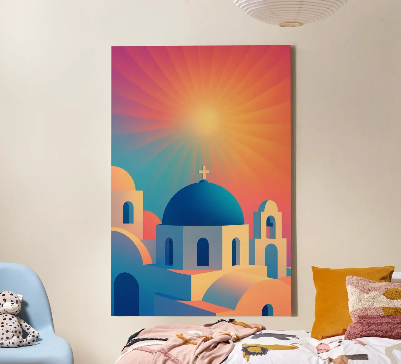 L'alba di Santorini - Il manifesto del sole tela con Cornice a cassetta da JETLAG | affiches voyage