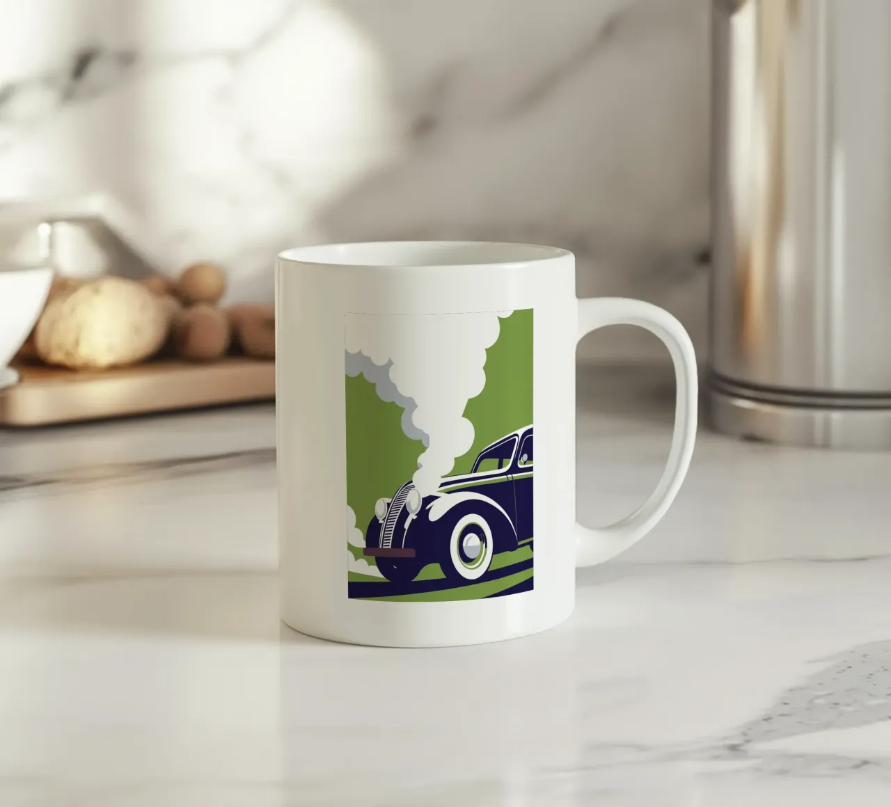 L'auto d'epoca emette fumo tazza in ceramica da STORE PRESENCE