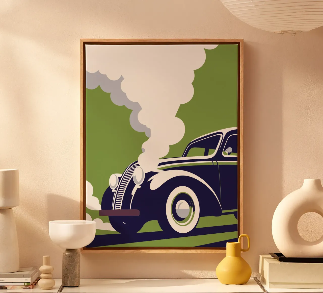 L'auto d'epoca emette fumo tela con Cornice a cassetta da STORE PRESENCE