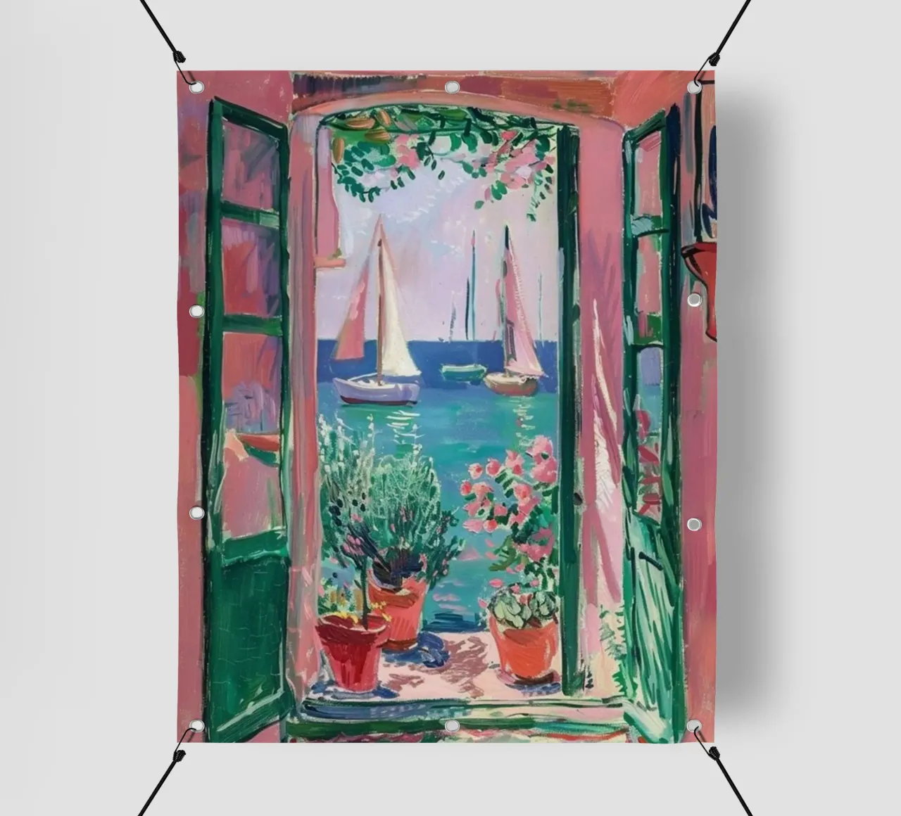 vue d'un voilier depuis l'arrière de la fenêtre bâche pvc de briyan shop