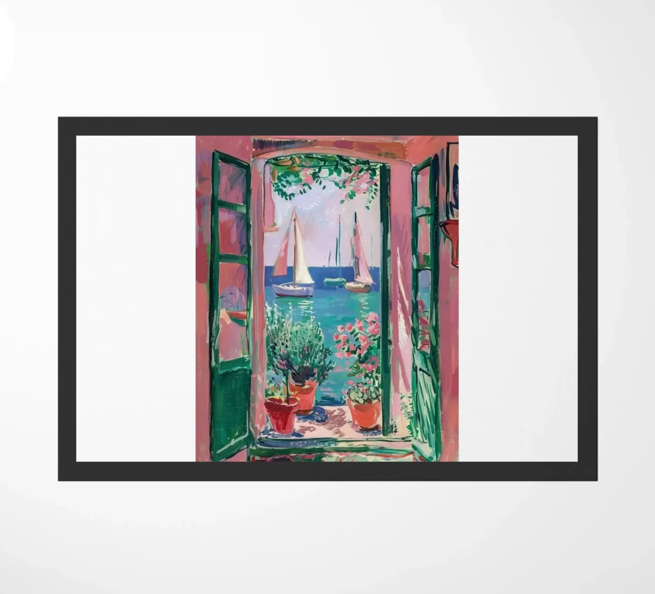 view of a sailboat from behind the window doormat by briyan shop
