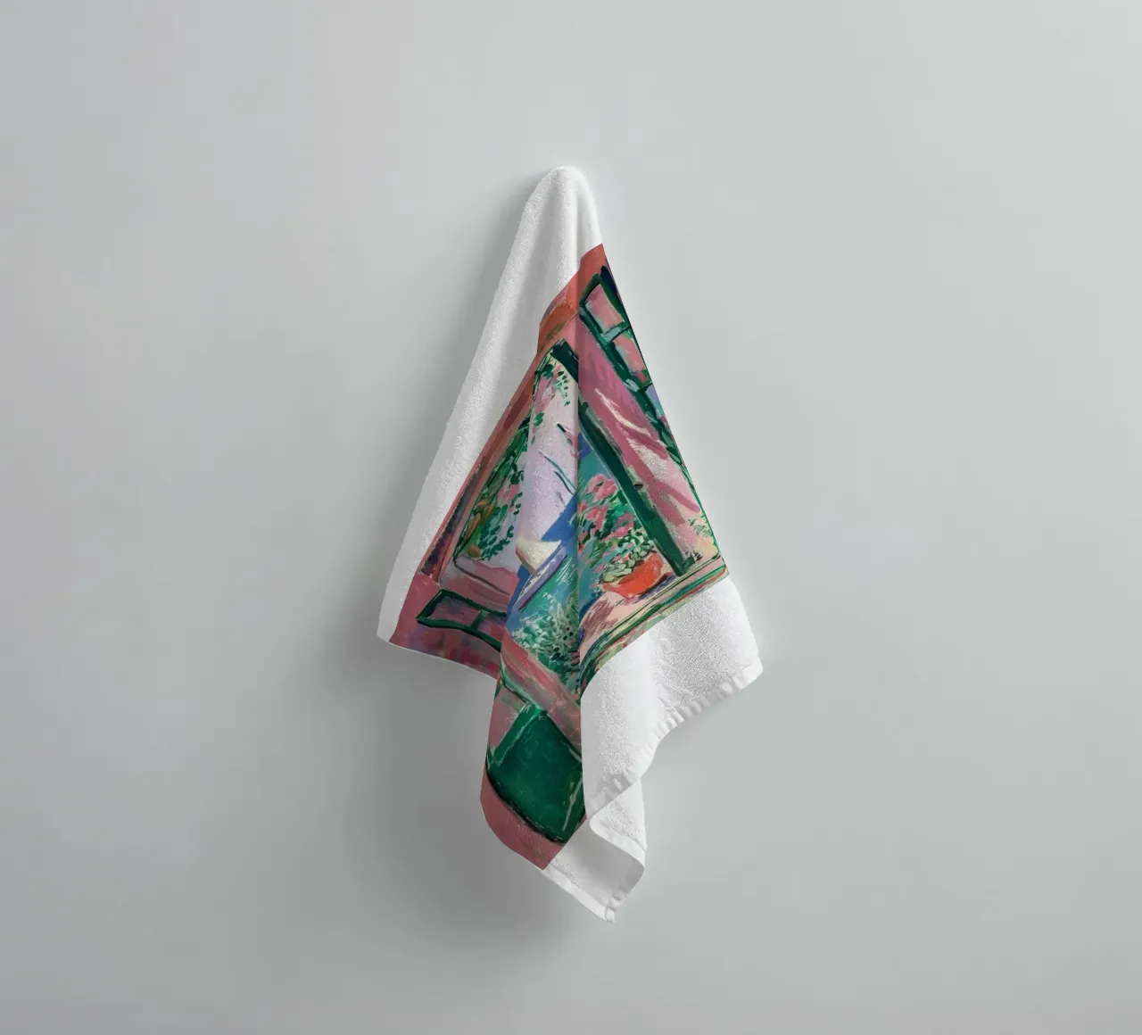 view of a sailboat from behind the window towel by briyan shop