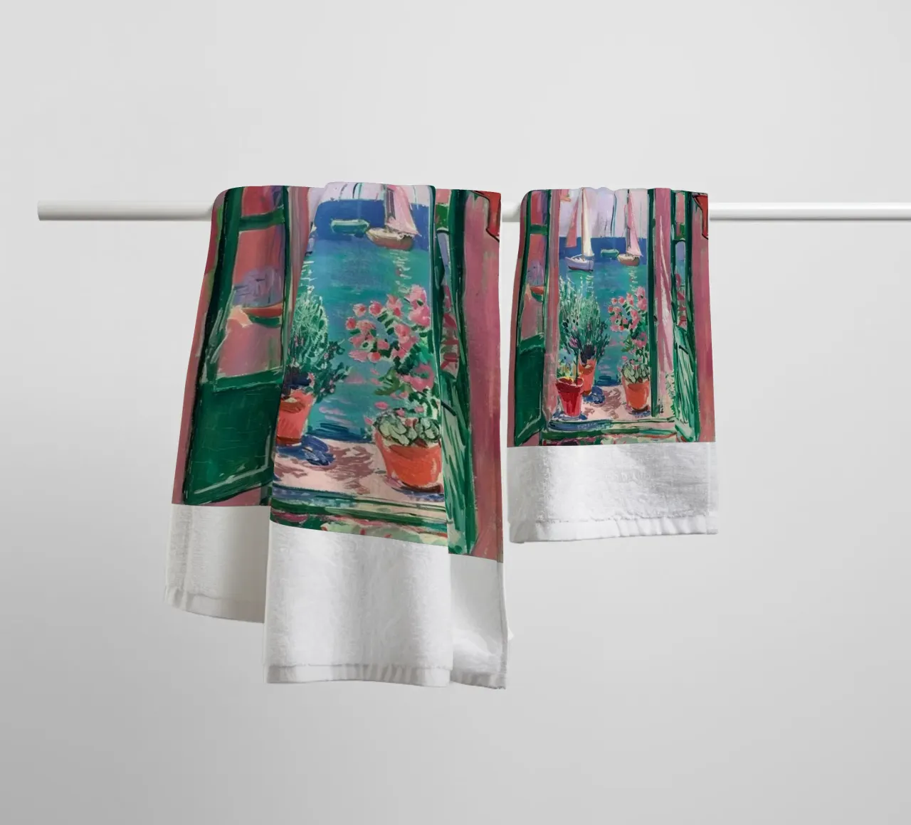 view of a sailboat from behind the window towel by briyan shop