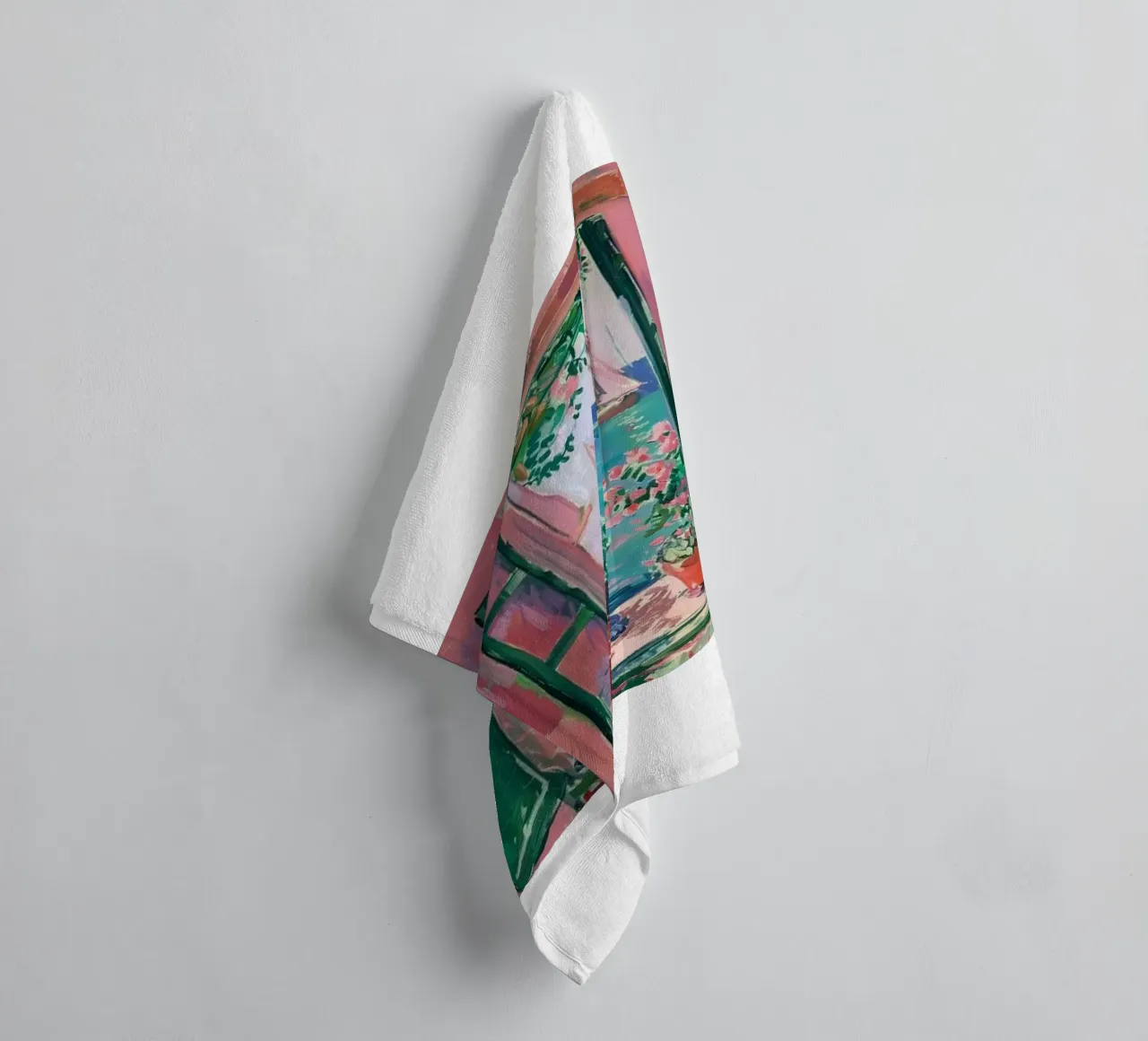 view of a sailboat from behind the window towel by briyan shop