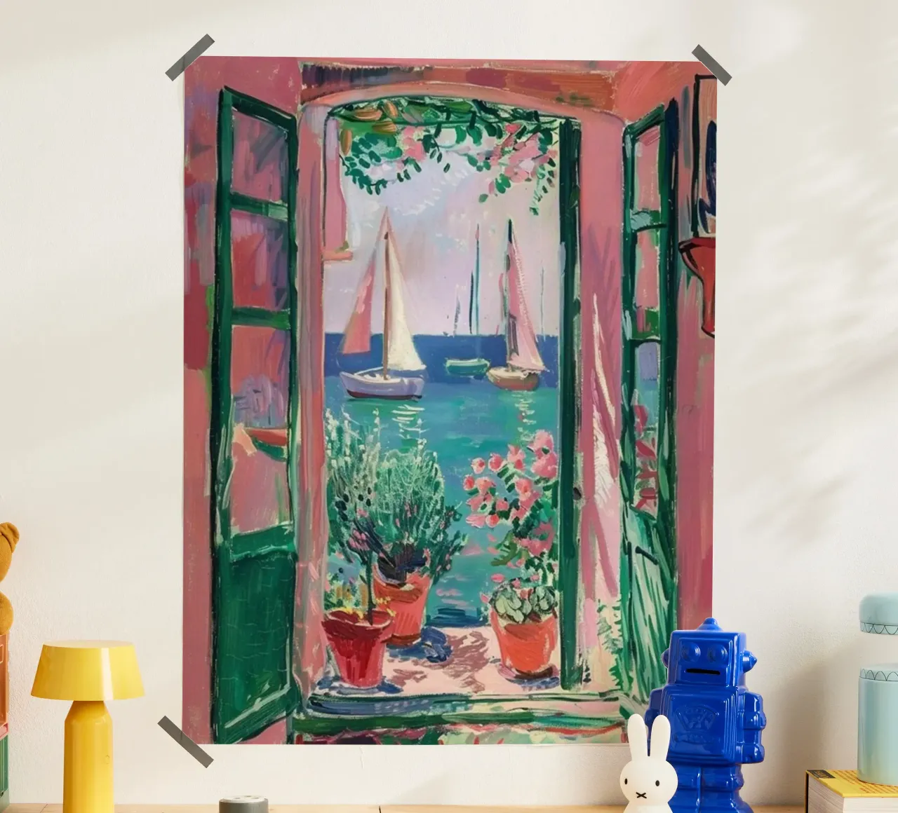 view of a sailboat from behind the window hahnemühle by briyan shop