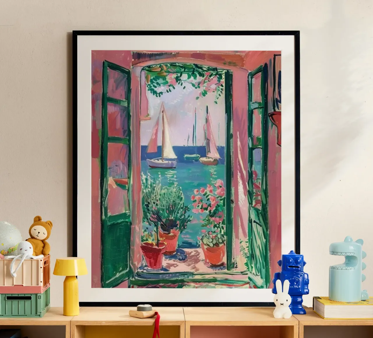 view of a sailboat from behind the window hahnemühle by briyan shop