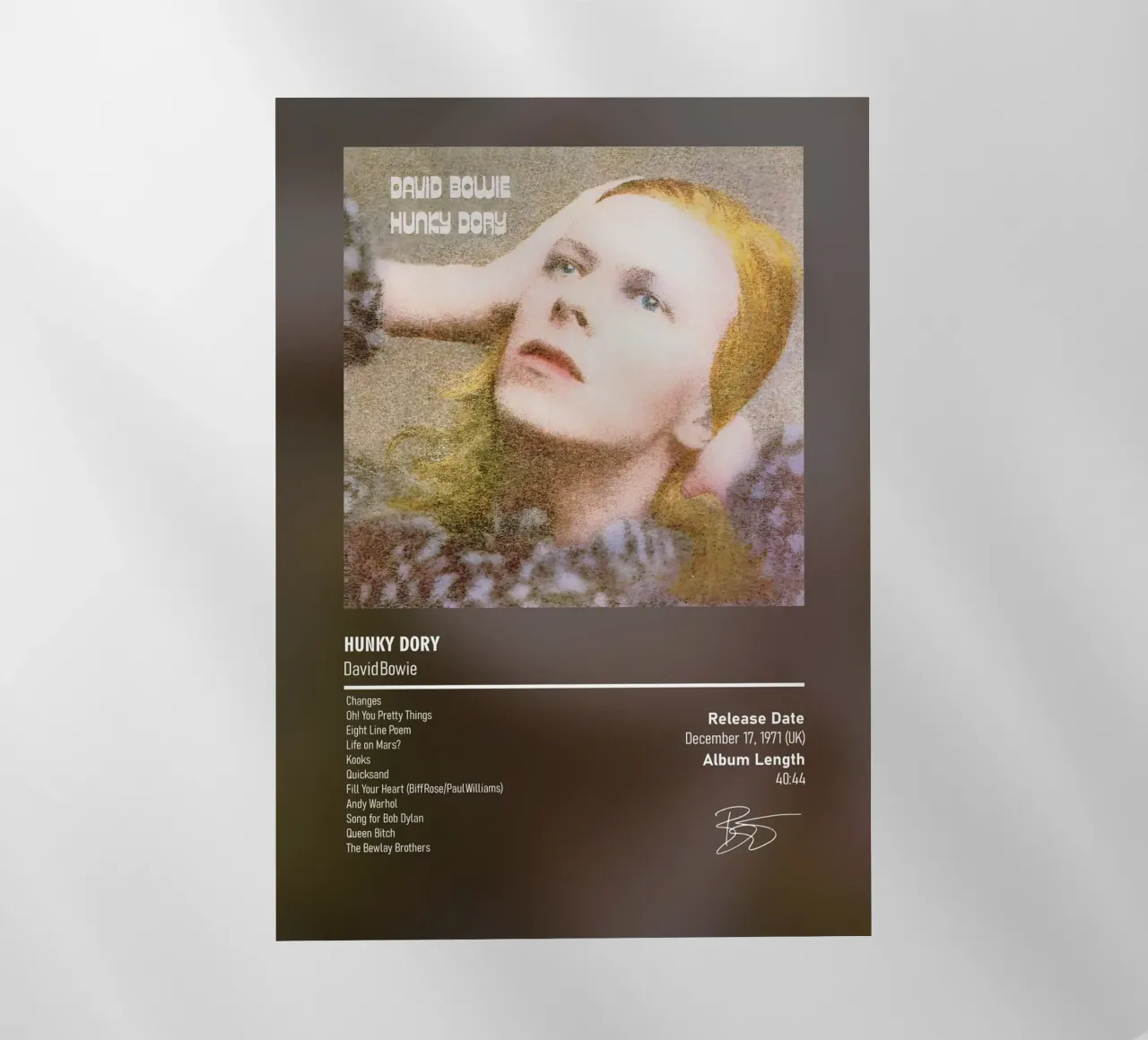 Hunky Dory By David Bowie pellicola backlit da DGUnder