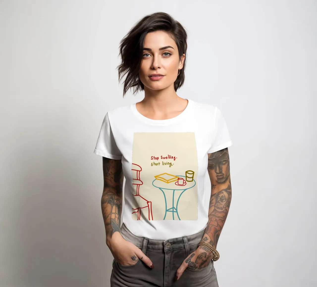 Smettere di scorrere, iniziare a vivere t-shirt da donna da Kintsugi99