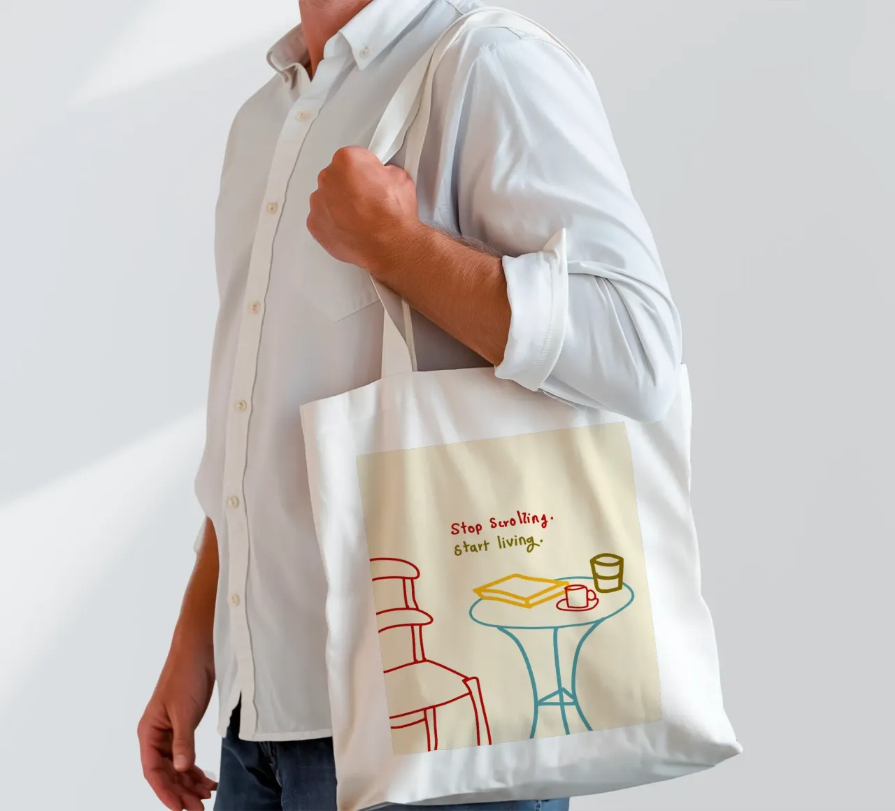 Smettere di scorrere, iniziare a vivere borsa in juta da Kintsugi99