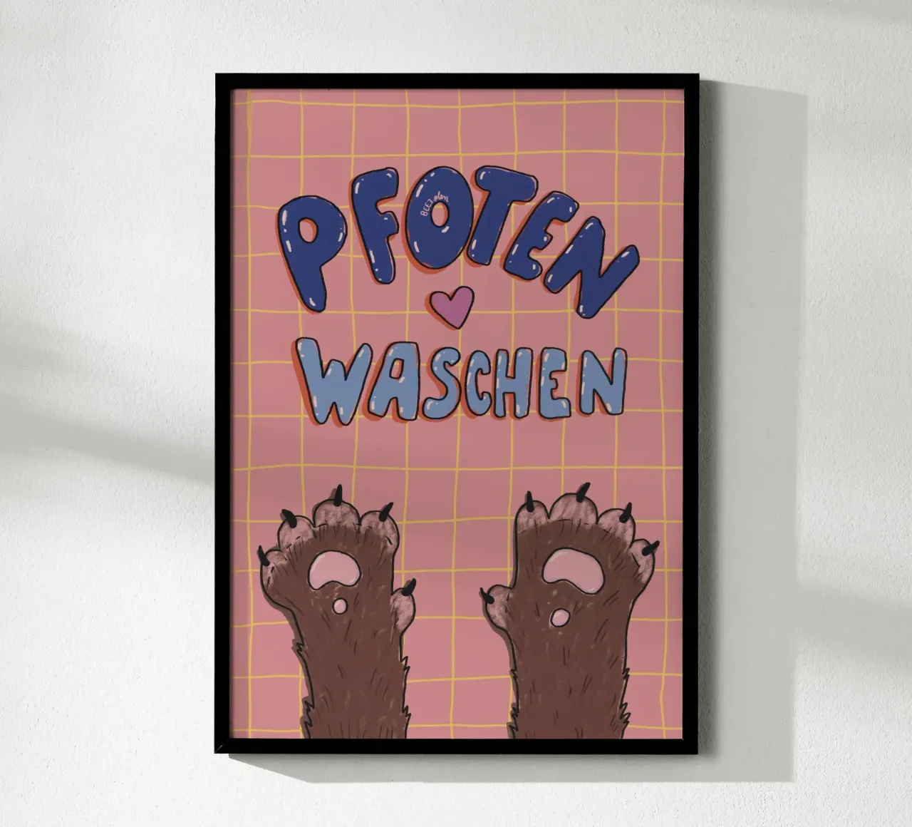 Pfoten waschen poster met aluminium frame van Beeeplan