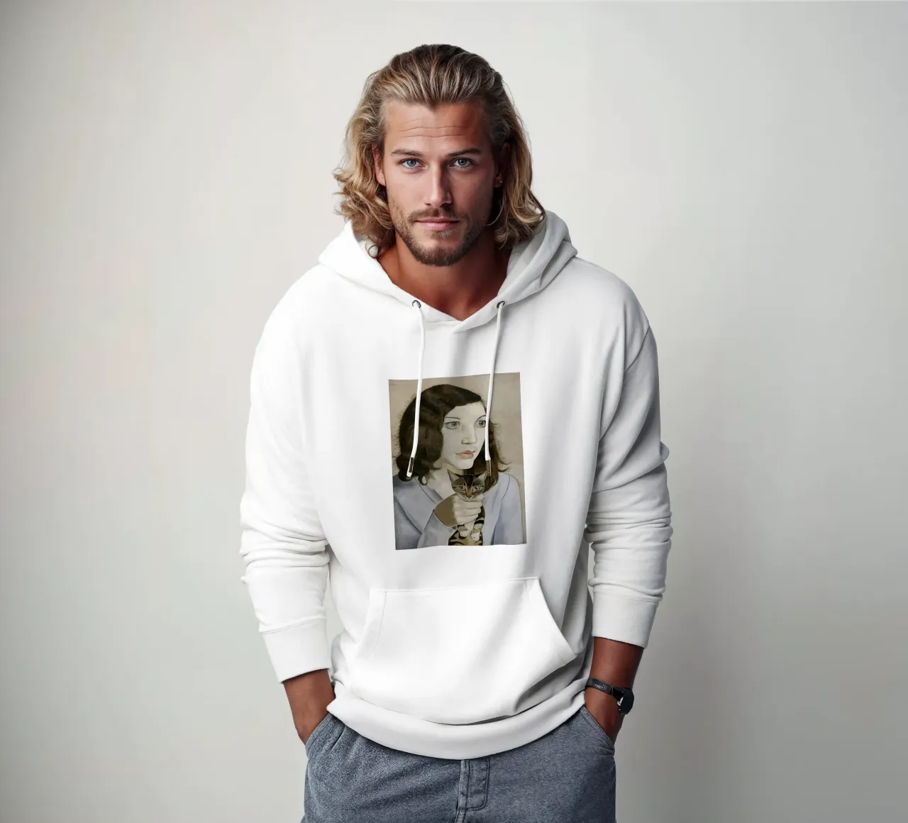 La ragazza con il gattino - Lucian Freud felpa con cappuccio da julyebayprint