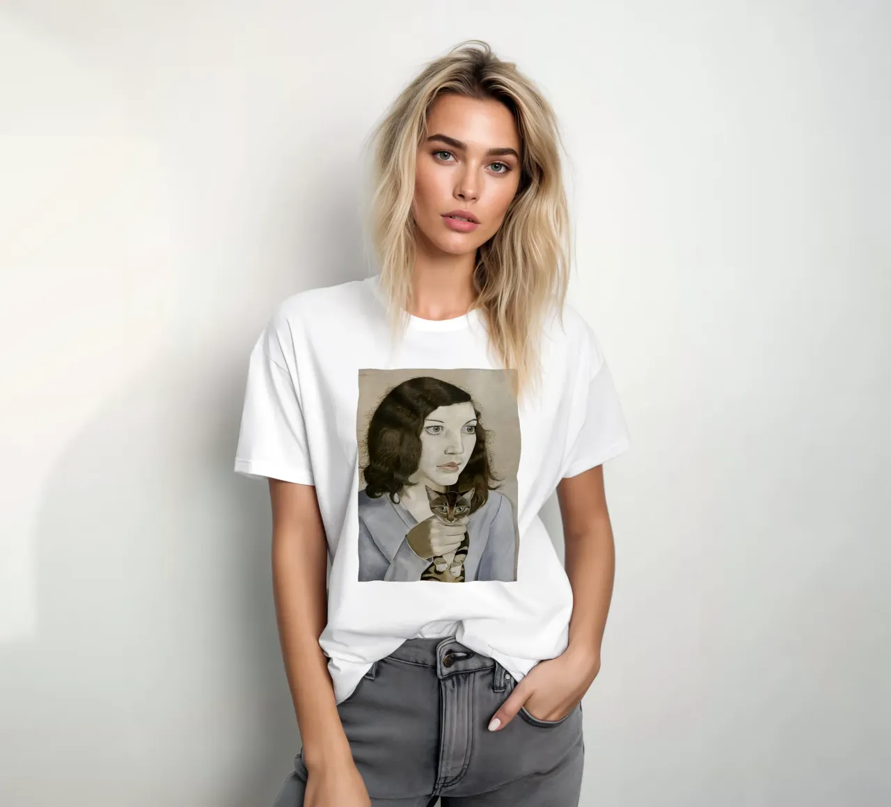 La ragazza con il gattino - Lucian Freud t-shirt da julyebayprint