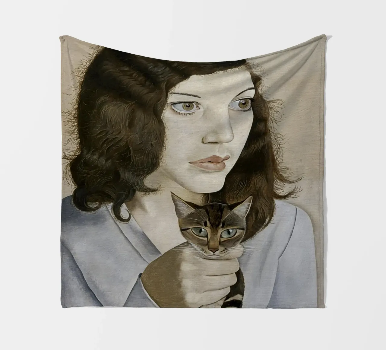 Mädchen mit einem Kätzchen - Lucian Freud Fleecedecke von julyebayprint