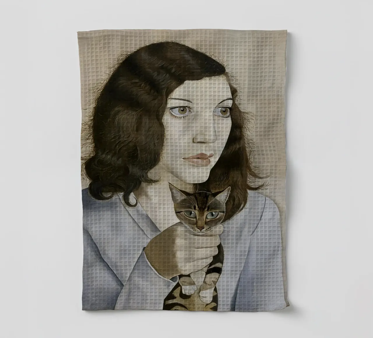 Mädchen mit einem Kätzchen - Lucian Freud Geschirrtuch von julyebayprint