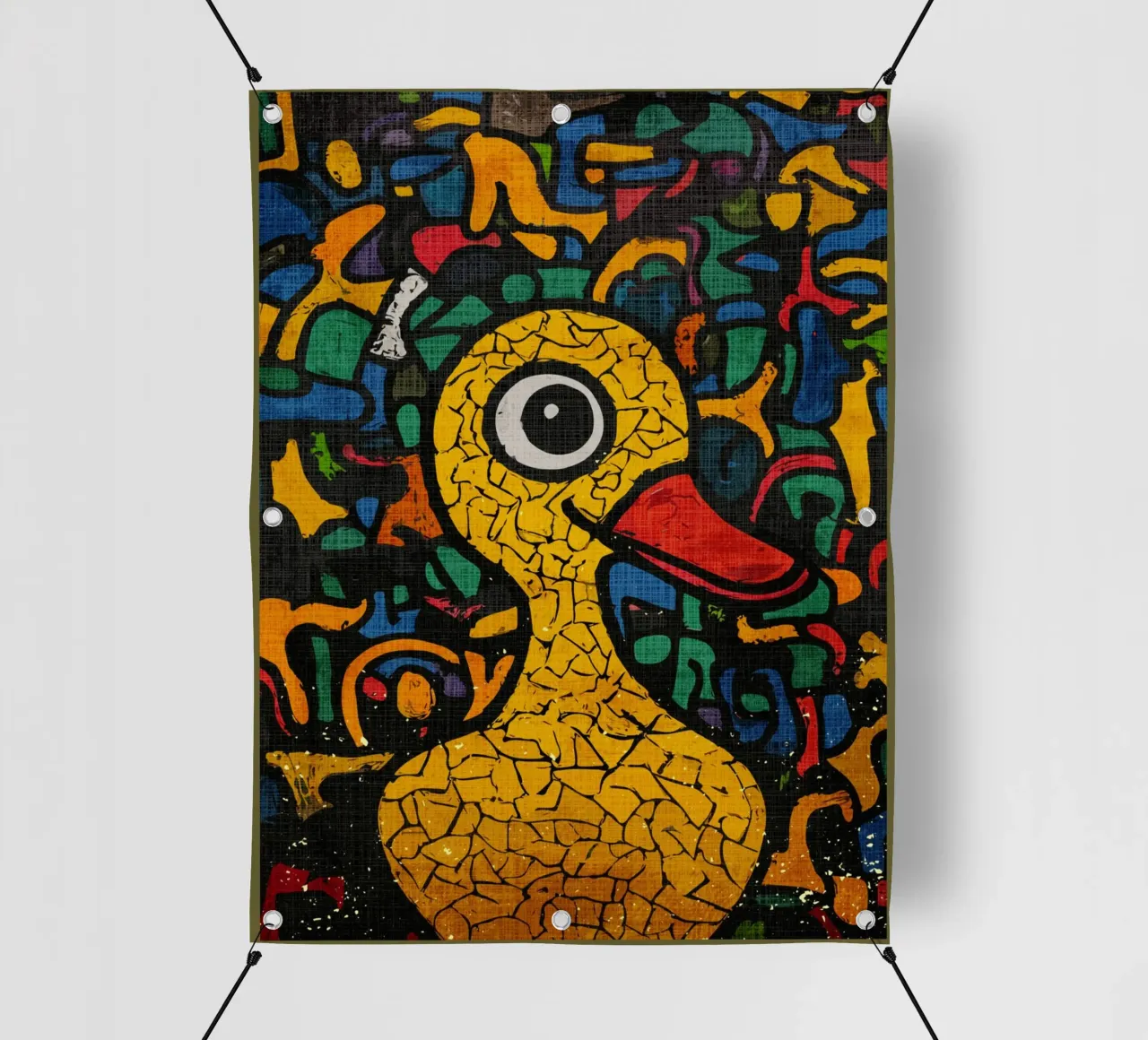 Scarabocchio pop art con anatra gialla telo in pvc da VintageDesign