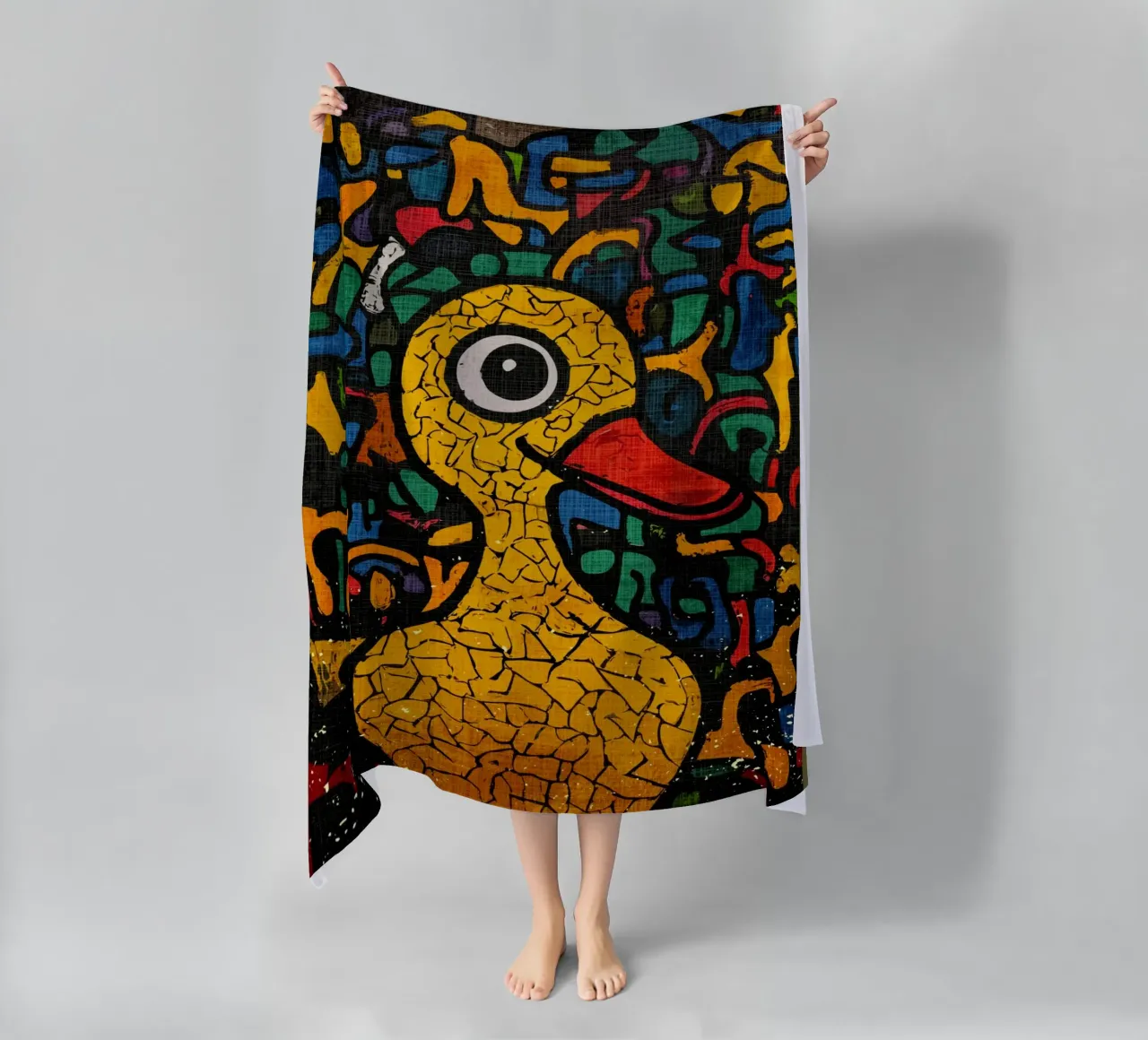 Scarabocchio pop art con anatra gialla telo mare da VintageDesign