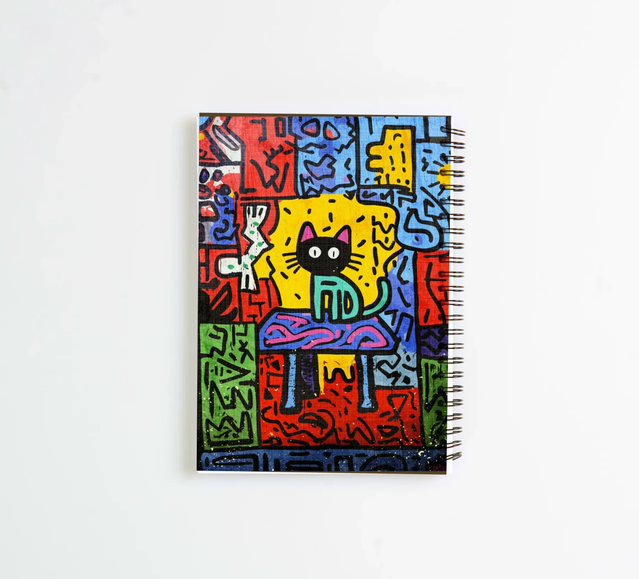 Pop Art Black Cat on Table spiral notebook by VintageDesign
