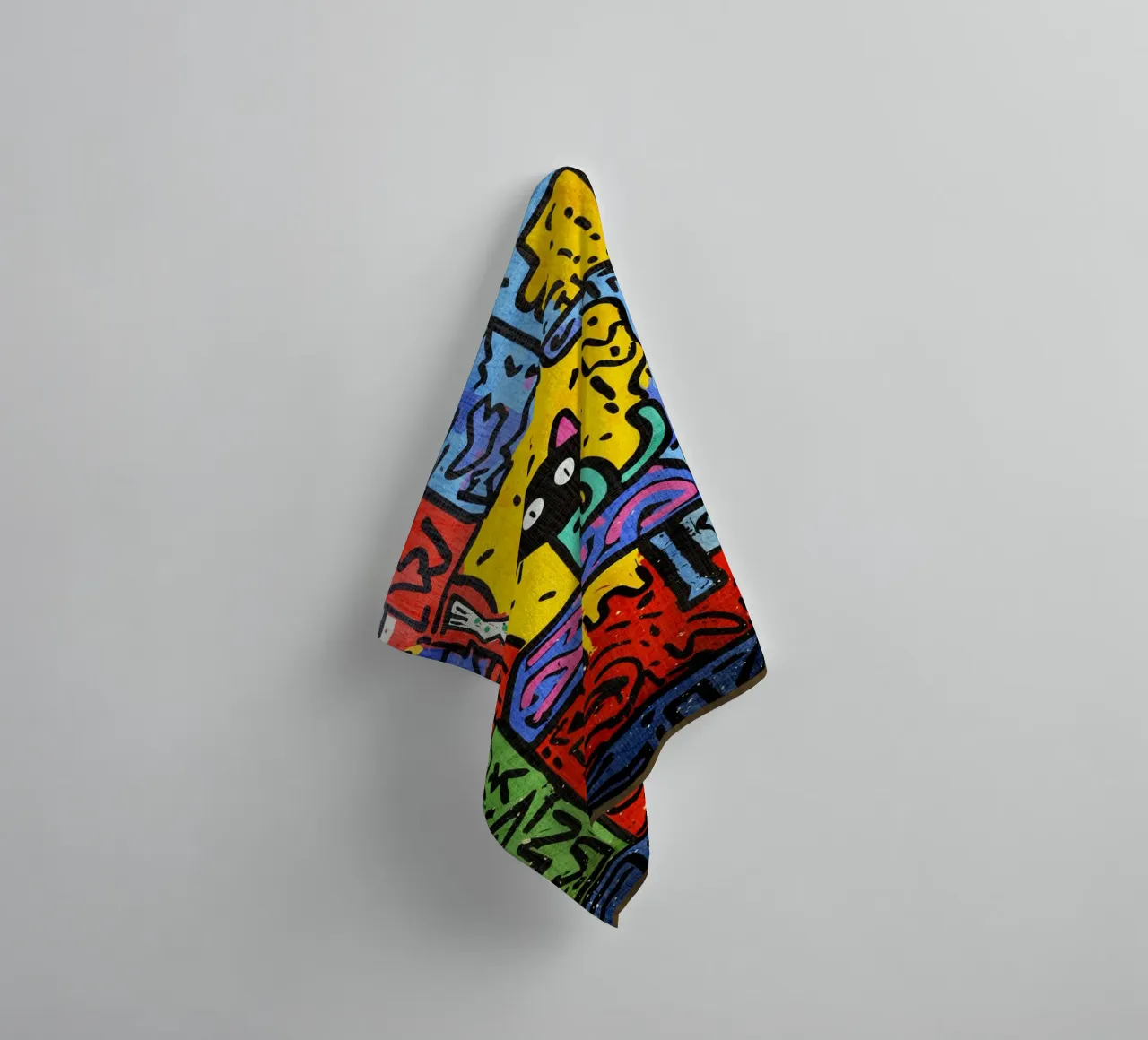 Pop Art Black Cat on Table towel by VintageDesign