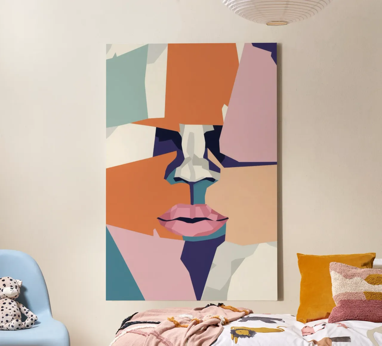 Gefragmenteerde Visage Kalm canvas met Baklijst van Giant Foxs