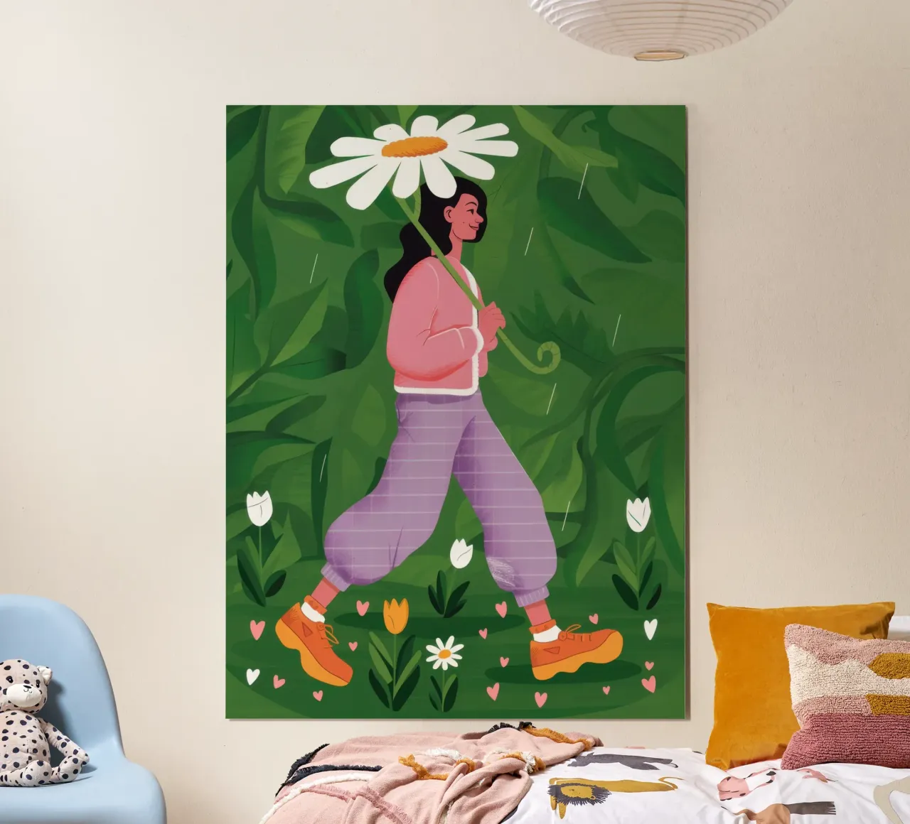Il passo audace di Daisy poster con telaio in legno da Rain Balance