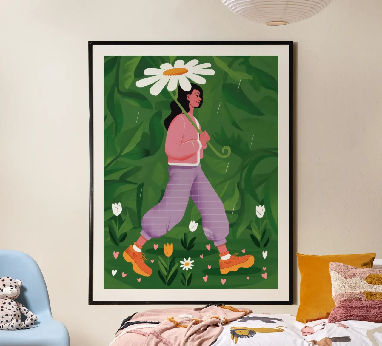 Il passo audace di Daisy poster con telaio in legno da Rain Balance